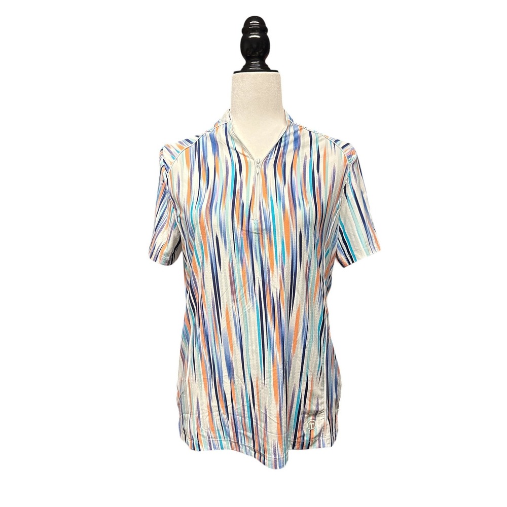 Tribal Sport Women's Multi Color Stripe UPF‎ 50 Quarter Zip Golf Polo Medium NWT